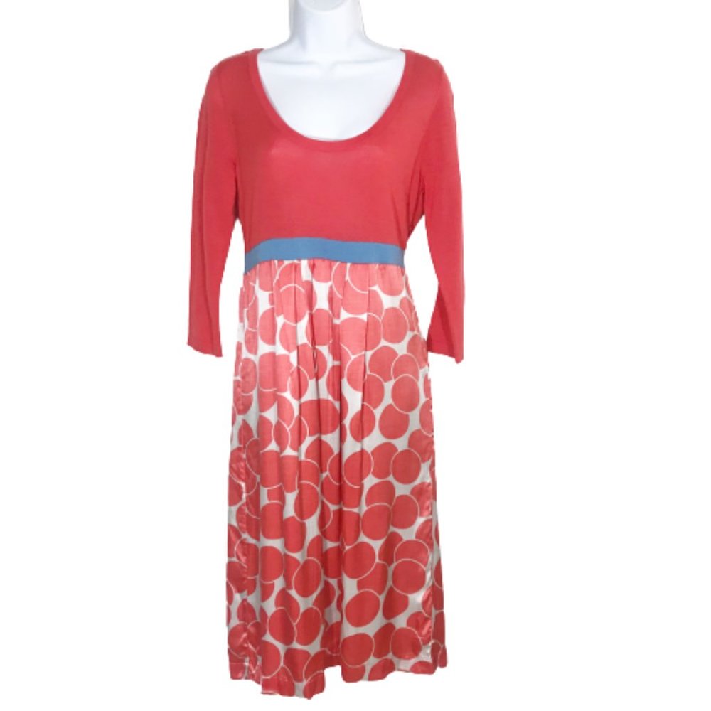 Boden Coral Poppy Red Cosmopolitan Wool & Silk Dot Midi Dress Sz 6 Long